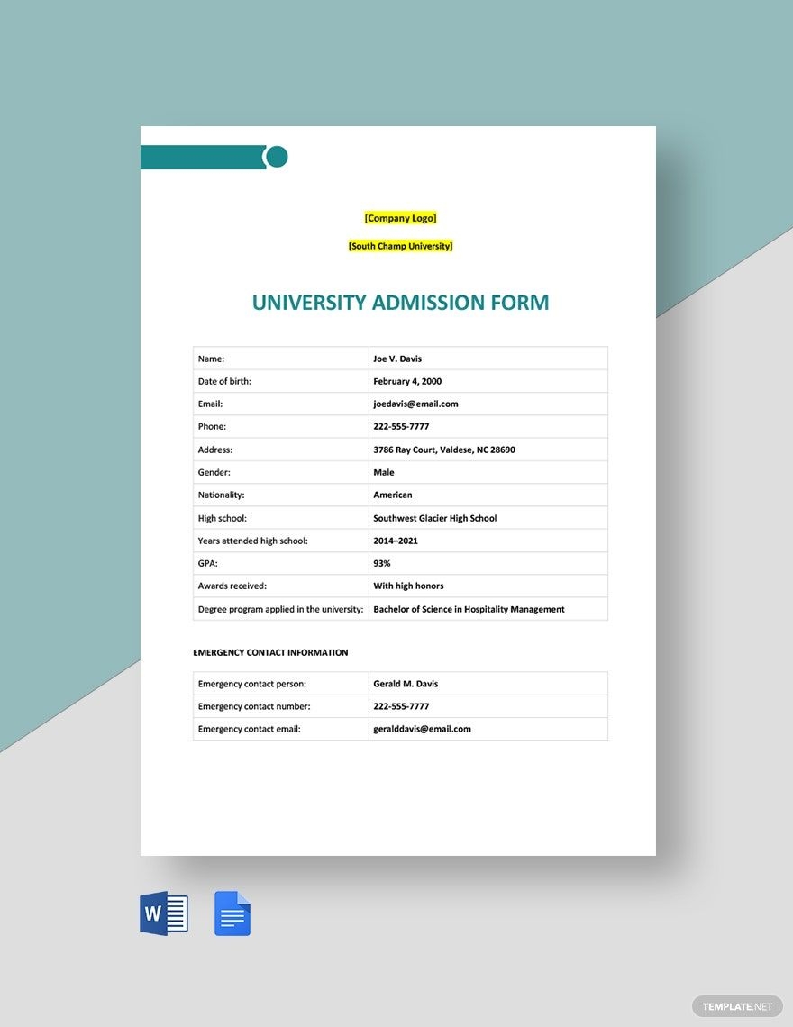 University Admission Form Template In Word Google Docs Download 