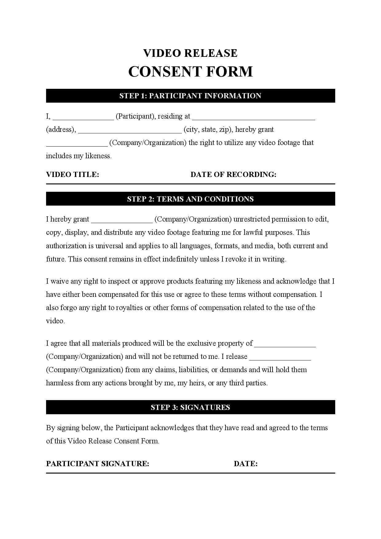 Video Release Form Template Free Download Easy Legal Docs