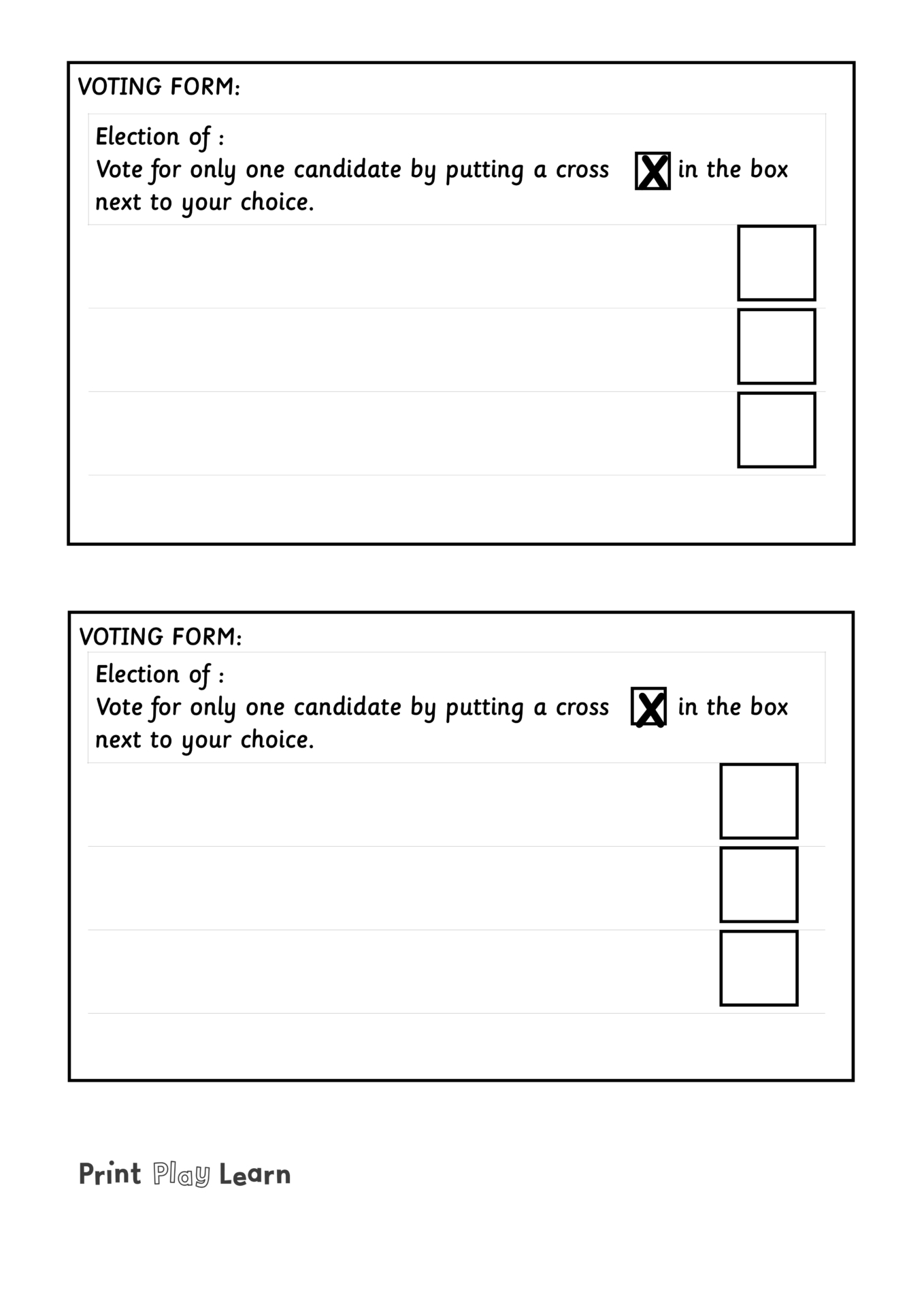 Voting Forms Blank Printable Teaching Resources Print Play Learn