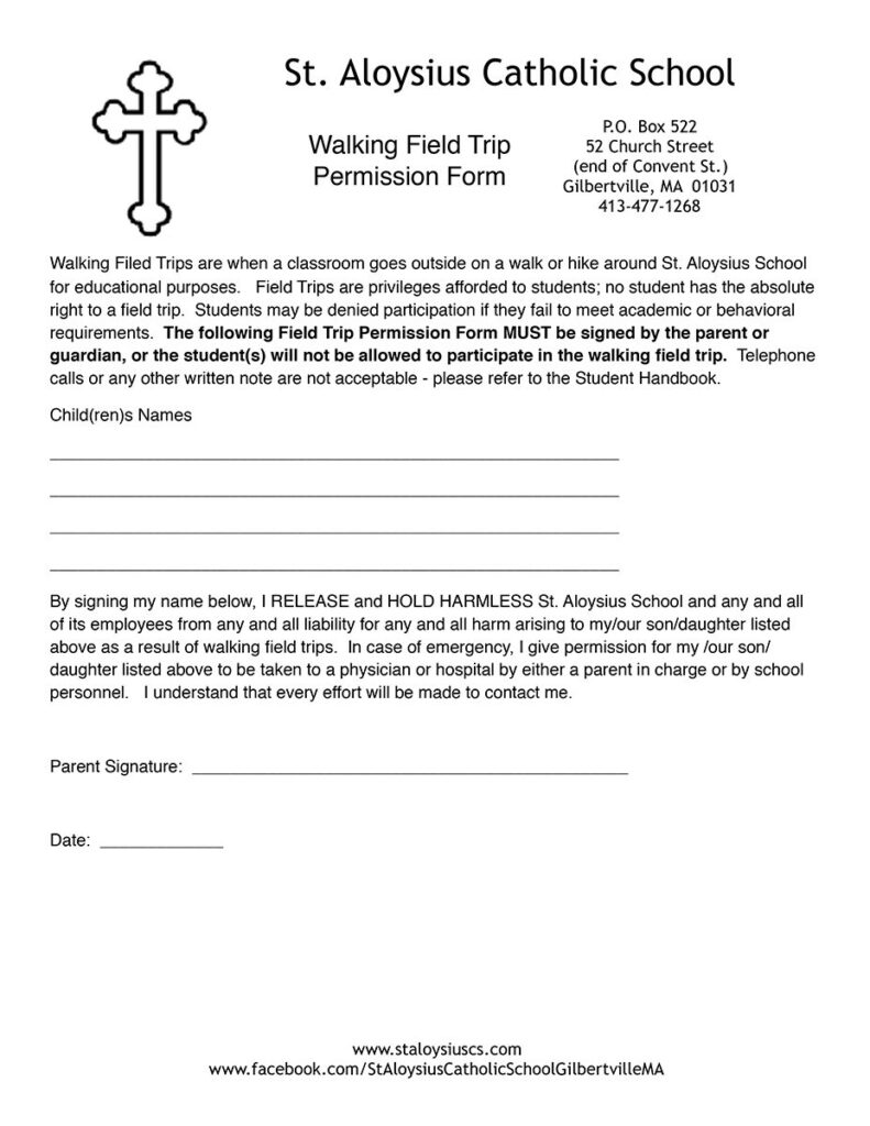 Walking Field Trip Permission Slip Template - Printable Slip Templates