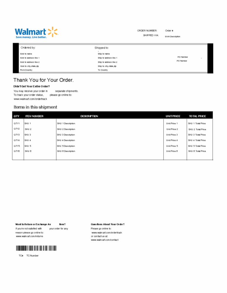 Walmart Packing Slip Template CYBRA