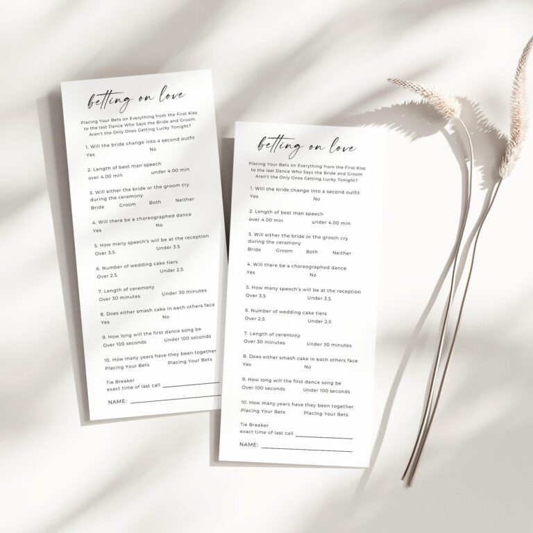 Wedding Prop Bet Sheet Wedding Place Your Bets Fun Reception 