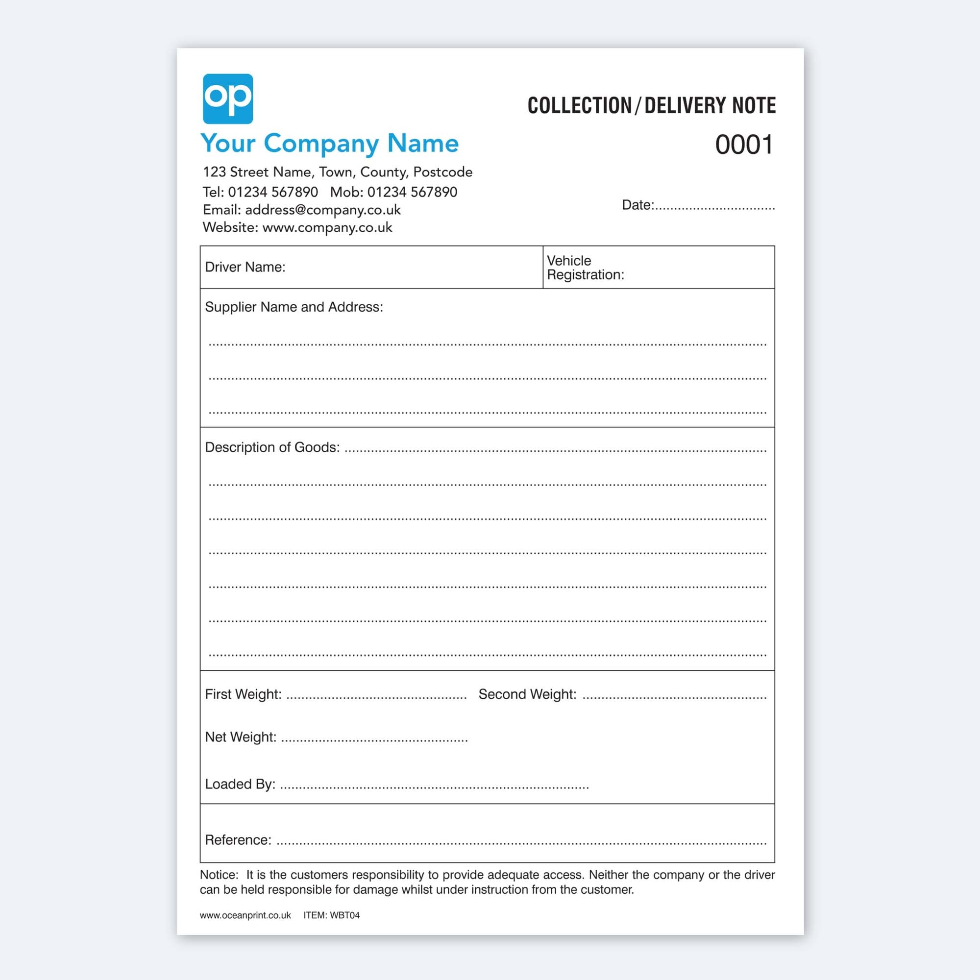 Weighbridge Ticket Slip Collection And Delivery Note Printed