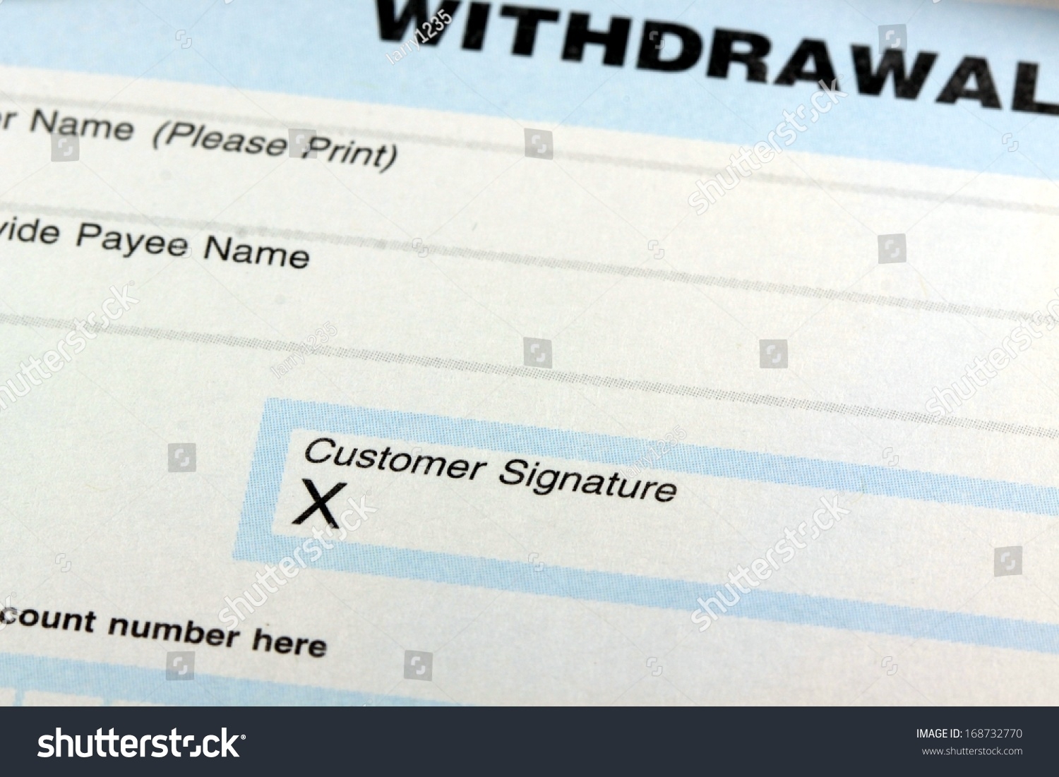 Withdrawal Slip Bank Checking Savings Account Stock Photo 