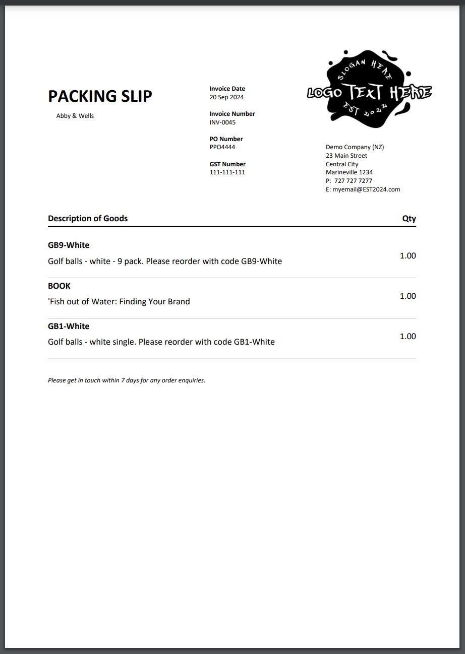 Xero Custom Packing Slip